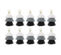 sourcing map 10Pcs Tiny Tri-Layered Tassels 1.6" Mini Tassel Bag Charm Bohemian Keychains Handmade Tassel Keychain for DIY Projects, Jewelry Making, Decoration (White/Grey/Black)