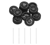 sourcing map 10pcs Toy Car Wheels, 32mmx10.5mm Plastic Roll and 2mmx100mm Shaft Round Rod Axles for DIY RC Car Truck Boat Helicopter Model Part, Silver Grey