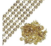sourcing map 10Pcs Upholstery Tacks Strips, 1Meter Flower Decorative Nail Trims for Sofa Headboard Chair Furniture with Upholstery Nails (11mm Gold)