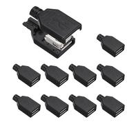 sourcing map 10Pcs USB 2.0 Type A Female Plug Connector, 4 Pin Solder Terminal with 3mm Cable Hole for DIY Cable Repair Kit, Power Supply, Microcontroller Projects, Black, 33x16mm