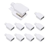 sourcing map 10Pcs USB 2.0 Type A Female Plug Connector, 4 Pin Solder Terminal with 3mm Cable Hole for DIY Cable Repair Kit, Power Supply, Microcontroller Projects, White, 33x16mm