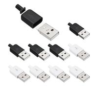 sourcing map 10Pcs USB 2.0 Type A Male Plug Connector, 4 Pin Solder Terminal with 3mm Cable Hole for DIY Cable Repair Kit, Power Supply, Microcontroller Projects, White/Black, 36.5x14.8mm