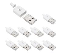sourcing map 10Pcs USB 2.0 Type A Male Plug Connector, 4 Pin Solder Terminal with 3mm Cable Hole for DIY Cable Repair Kit, Power Supply, Microcontroller Projects, White, 36.5x14.8mm