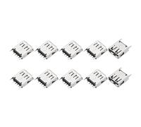 sourcing map 10Pcs USB2.0 Type A Female Socket Connector Jack Port, 4Pin DIP 180 Degree Repair Replacement Adapter for Electronics Power Jack Port DIY Projects, Black