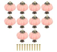 Sourcing Map 10pcs Vintage Ceramic Pumpkin Knobs - Pink Decorative Drawer Pulls with 10 Screws (38mm/1.5")