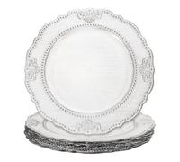 sourcing map 10pcs Vintage Charger Plates Bulk, 13 Inch Plastic Beaded Decorative Chargers for Dinner Plates Set Round Plate Charger for Wedding Party Event Table Setting Decoration, White