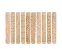 Sourcing Map 10pcs Wood Clay Roller Pattern Modeling 5.9 Inch Beech Wood Hand Rollers Wooden Pottery Tools with Wood Grain Texture for Clay, Baking Playdough DIY
