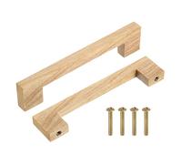 sourcing map 10Pcs Wood Drawer Pulls Knobs, 5 Inch Hole Center Square Wooden Drawer Knob Cabinet Handles with Screws for Kitchen Dresser Wardrobes Door Cupboard, Ash Wood