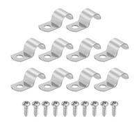 sourcing map 10Set 12mm Pipe Strap, 1 Hole Pipe Clamp 304 Stainless Steel Rigid Conduit Clamp U Bracket Heavy Duty with Self-Tapping Screws for Tube Installation, Silver