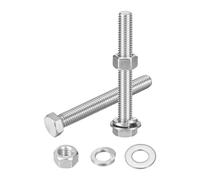 sourcing map 10Set Hex Head Screw Bolt, 1/2-13 x 4" 304 Stainless Steel Fully Threaded Screw Bolt with Nuts, Flat & Lock Washers, Silver