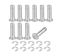 sourcing map 10Set M4x14mm 304 Stainless Steel Cylindrical Shaft Snap Ring Locating Pin, Flat Head Grooved Hinge Cylinder Position Pin with E Clip Retaining Ring, Silver