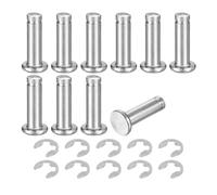 sourcing map 10Set M6x20mm 304 Stainless Steel Cylindrical Shaft Snap Ring Locating Pin, Flat Head Grooved Hinge Cylinder Position Pin with E Clip Retaining Ring, Silver