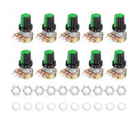 sourcing map 10Set WH148 B10K Ohm Potentiometer Kit, 3Pins Variable Resistors Single Linear Taper Rotary Potentiometer with Green Black Rotary Knobs and Nuts, Washers