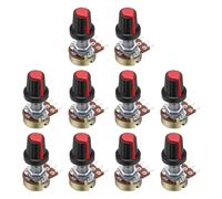 sourcing map 10Set WH148 B1K Ohm Potentiometer Kit, 3Pins Variable Resistors Single Linear Taper Rotary Potentiometer with Red Rotary Knobs and Nuts, Washers
