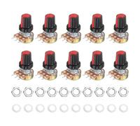 sourcing map 10Set WH148 B20K Ohm Potentiometer Kit, 3Pins Variable Resistors Single Linear Taper Rotary Potentiometer with Red Black Rotary Knobs and Nuts, Washers