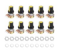 sourcing map 10Set WH148 B20K Ohm Potentiometer Kit, 3Pins Variable Resistors Single Linear Taper Rotary Potentiometer with Yellow Black Rotary Knobs and Nuts, Washers