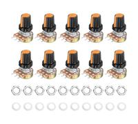 sourcing map 10Set WH148 B250K Ohm Potentiometer Kit, 3Pins Variable Resistors Single Linear Taper Rotary Potentiometer with Orange Black Rotary Knobs and Nuts, Washers