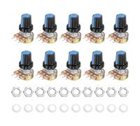 sourcing map 10Set WH148 B5K Ohm Potentiometer Kit, 3Pins Variable Resistors Single Linear Taper Rotary Potentiometer with Blue Black Rotary Knobs and Nuts, Washers