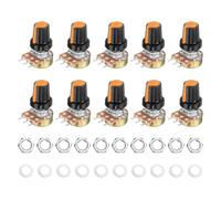 sourcing map 10Set WH148 B5K Ohm Potentiometer Kit, 3Pins Variable Resistors Single Linear Taper Rotary Potentiometer with Orange Black Rotary Knobs and Nuts, Washers
