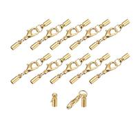 sourcing map 10Sets 3mm Leather Cord End Caps with Lobster Claw Clasps, Barrel Terminators for DIY Making Leather Bracelets, Light Golden