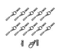 sourcing map 10Sets 3mm Leather Cord End Caps with Lobster Claw Clasps, Barrel Terminators for DIY Making Leather Bracelets, Metallic Black