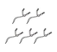 sourcing map 10Sets 4mm Leather Cord End Caps with Lobster Clasps & Extender Chain for DIY Making Bracelets, Metallic Black