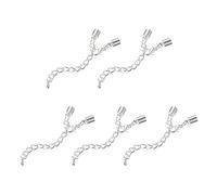 sourcing map 10Sets 5mm Leather Cord End Caps with Lobster Clasps & Extender Chain for DIY Making Bracelets, Silver Tone