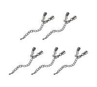 sourcing map 10Sets 5mm Leather Cord End Caps with Lobster Clasps & Extender Chain for DIY Making Bracelets, Metallic Black
