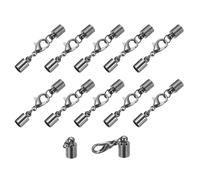 sourcing map 10Sets 5mm Leather Cord End Caps with Lobster Claw Clasps, Barrel Terminators for DIY Making Leather Bracelets, Metallic Black