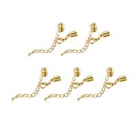 sourcing map 10Sets 6mm Leather Cord End Caps with Lobster Clasps & Extender Chain for DIY Making Bracelets, Gold Tone