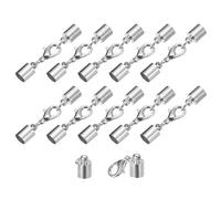 sourcing map 10Sets 6mm Leather Cord End Caps with Lobster Claw Clasps, Barrel Terminators for DIY Making Leather Bracelets, Rhodium Tone