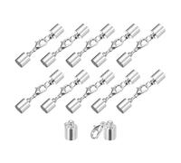 sourcing map 10Sets 7mm Leather Cord End Caps with Lobster Claw Clasps, Barrel Terminators for DIY Making Leather Bracelets, Silver Tone
