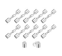 sourcing map 10Sets 8mm Leather Cord End Caps with Lobster Claw Clasps, Barrel Terminators for DIY Making Leather Bracelets, Silver Tone