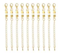 sourcing map 10Sets Fold Over Cord Ends, 3.5mm Terminators Crimp Cap Clasp Tips with Lobster Claw Clasps and Extension Chain for Leather DIY Craft Making Necklace Bracelet, Gold