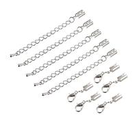 sourcing map 10Sets Fold Over Cord Ends with Lobster Claw Clasps & Extender Chain, 1.5mm Terminators Crimp Cap Clasp Tips for DIY Craft Making, Silver White