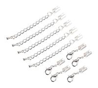 sourcing map 10Sets Fold Over Cord Ends with Lobster Claw Clasps & Extender Chain, 1.5mm Terminators Crimp Cap Clasp Tips for DIY Craft Making, Silver Tone