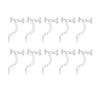 sourcing map 10Sets Slide on End Clasps with Lobster Claw Clasps & Extension Chain, 10mm Tube Slider Crimp Cord Ends for DIY Craft Making, Silver Tone