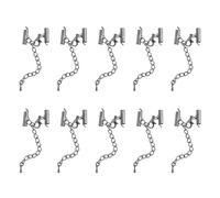 sourcing map 10Sets Slide on End Clasps with Lobster Claw Clasps & Extension Chain, 13mm Tube Slider Crimp Cord Ends for DIY Craft Making, Metallic Black