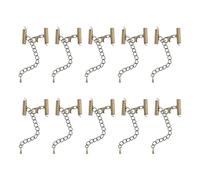 sourcing map 10Sets Slide on End Clasps with Lobster Claw Clasps & Extension Chain, 16mm Tube Slider Crimp Cord Ends for DIY Craft Making, Bronze Tone
