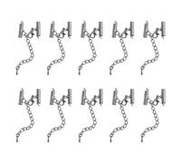 sourcing map 10Sets Slide on End Clasps with Lobster Claw Clasps & Extension Chain, 16mm Tube Slider Crimp Cord Ends for DIY Craft Making, Metallic Black