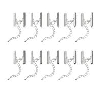 sourcing map 10Sets Slide on End Clasps with Lobster Claw Clasps & Extension Chain, 25mm Tube Slider Crimp Cord Ends for DIY Craft Making, Silver White
