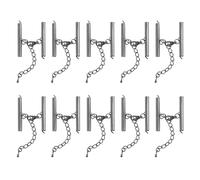 sourcing map 10Sets Slide on End Clasps with Lobster Claw Clasps & Extension Chain, 35mm Tube Slider Crimp Cord Ends for DIY Craft Making, Metallic Black