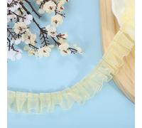 Sourcing Map 11 Yards Ruffle Lace Trim Ribbon, 2.5cm/1" Pleated Organza Lace Edge Trim, Soft Polyester, Light Yellow, Classic Vintage Style, Formal Occasion