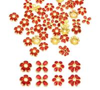sourcing map 110 Pcs 8mm Flower Beads Caps, Alloy Little Floral Bead End Spacers Kit Jewelry Making Supplies Charm 4 Styles for DIY Bracelet Earring Necklace Hair Pin Accessory (Red)