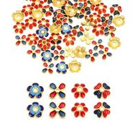 sourcing map 110 Pcs 8mm Flower Beads Caps, Alloy Little Floral Bead End Spacers Kit Jewelry Making Supplies Charm 4 Styles for DIY Bracelet Earring Necklace Hair Pin Accessory (Red-Blue)