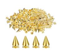 sourcing map 110 Sets Spikes and Studs, 7 x 9mm Cone Spikes Screw Back Studs Rivets, Cone Punk Spikes Rivet for Clothing Belts Bags DIY Leather Crafts, Gold