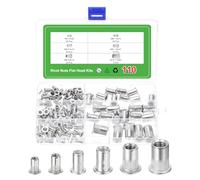 sourcing map 110Pcs Rivet Nut Flat Head, M3, M4, M5, M6, M8, M10 Aluminum Alloy Insert Nuts Knurled Body