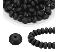 sourcing map 110Pcs Silicone Beads 14mm Lentil Rubber Focal Beads Bulk for Pens Keychain Bracelet Necklace DIY Crafts Making, Black