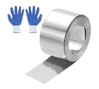 sourcing map 118" x 0.8" Aluminum Flashing Roll, 1060 Aluminum Roof Panels 0.6mm Thickness Metal Roofing Strip with Nitrile Gloves for DIY Roofing Repair, Craft Metal Sheet, Silver