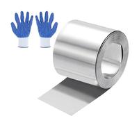 sourcing map 118" x 1.2" Aluminum Flashing Roll, 1060 Aluminum Roof Panels 0.3mm Thickness Metal Roofing Strip with Nitrile Gloves for DIY Roofing Repair, Craft Metal Sheet, Silver